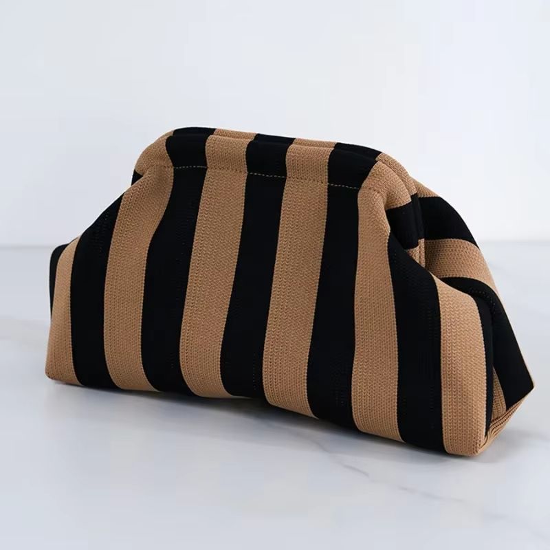 Women's Knit Stripe Crochet Dumpling Clutch Bag