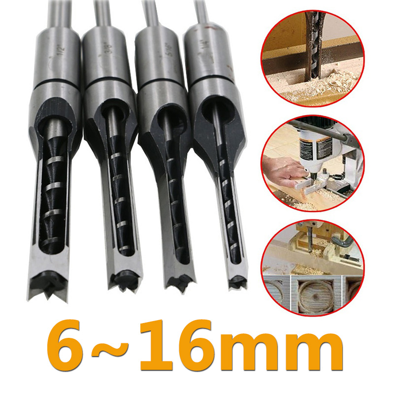 HSS Square Hole Drill Set 6-16mm - Woodworking Auger & Mortising Chisel Kit for DIY Furniture Making & Carpentry