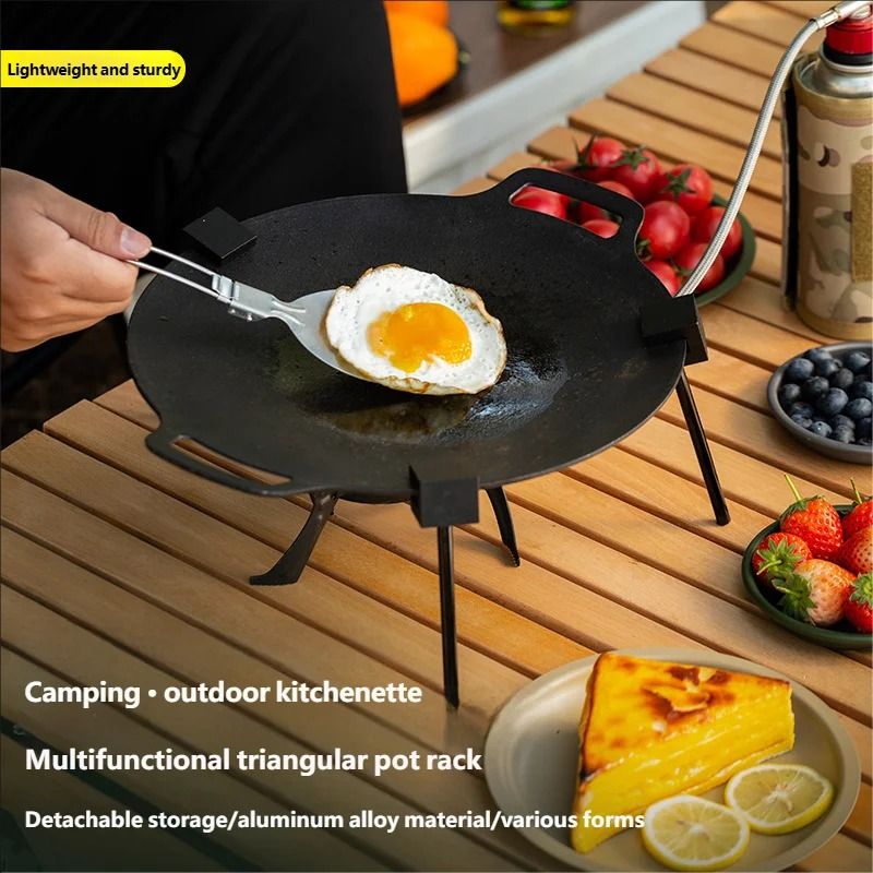 Outdoor BBQ Triangular Bracket – Multifunctional Detachable Grill Pot Rack & Portable Tripod with Chain