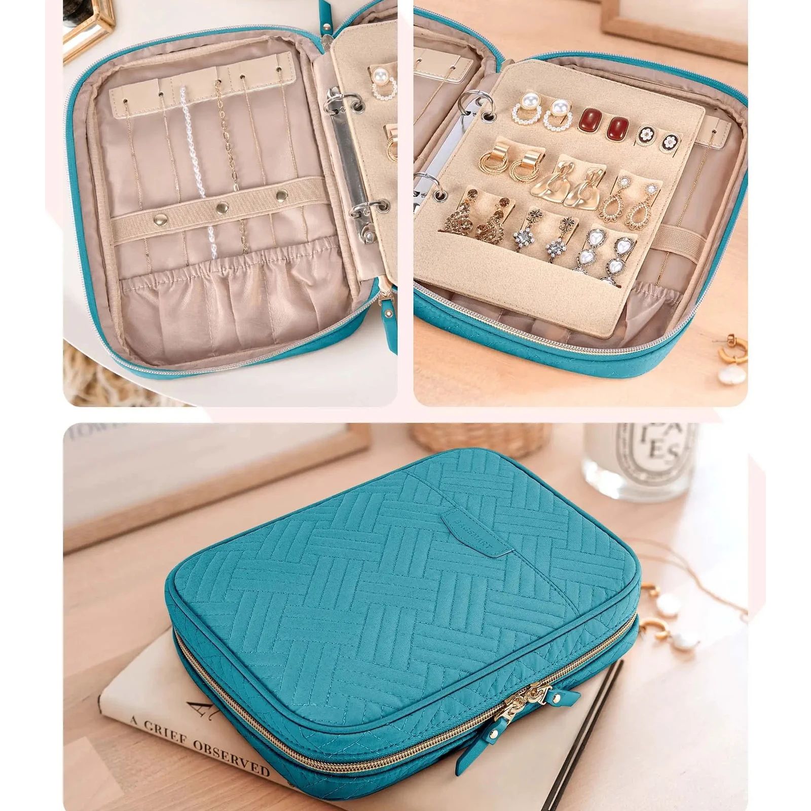 Transparent Jewelry Travel Organizer Book – Ring Binder Storage Case for Necklaces, Earrings & Rings