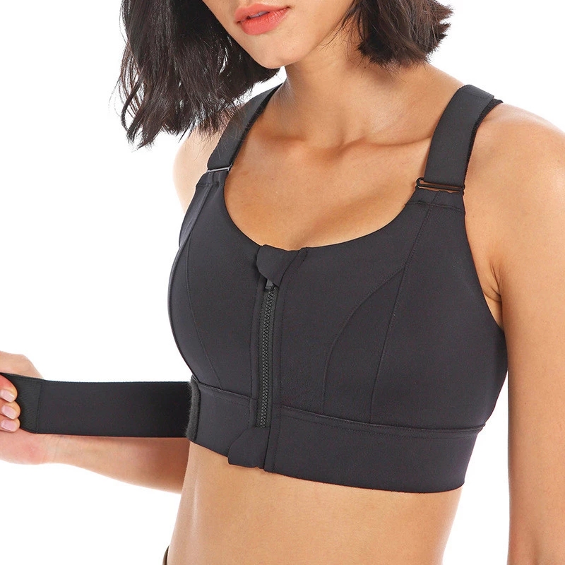 Women Sports Bras, Tights Crop Top, Yoga Vest, Front Zipper, Adjustable Strap, Shockproof Gym Fitness Athletic Brassiere