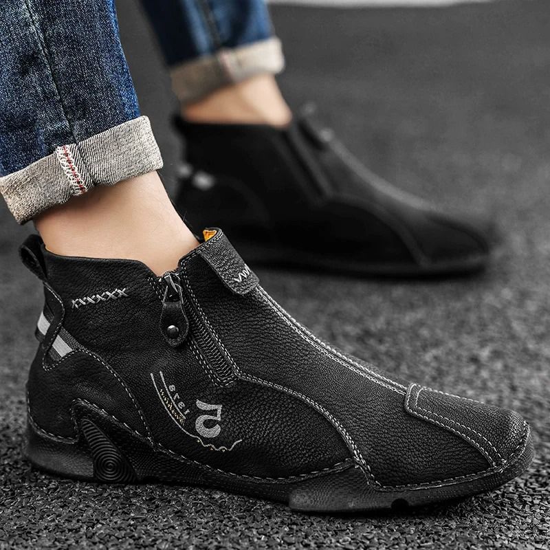 Mens Casual Walking Shoes with Zipper and Handcrafted Design