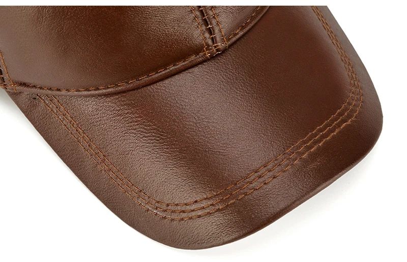 Men Real Cowhide Leather Winter Baseball Cap