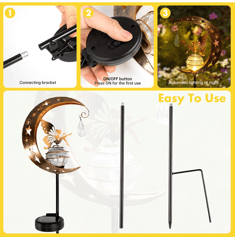 MoonGlow Crackle Glass Solar Stake Light Moon Garden Lamp