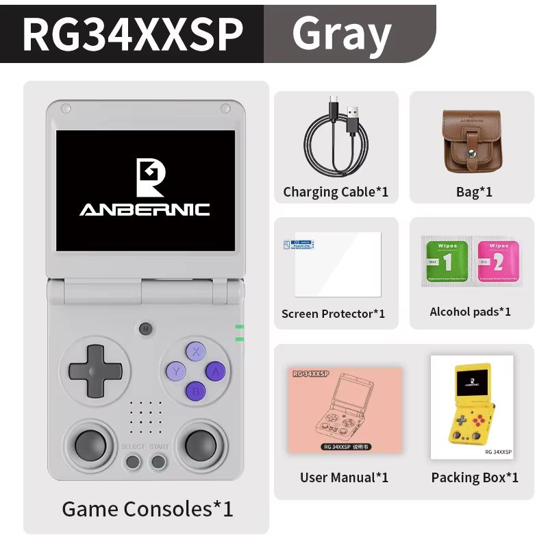 Anbernic RG34XXSP Retro Handheld Game Console – Flip Design with 3.4