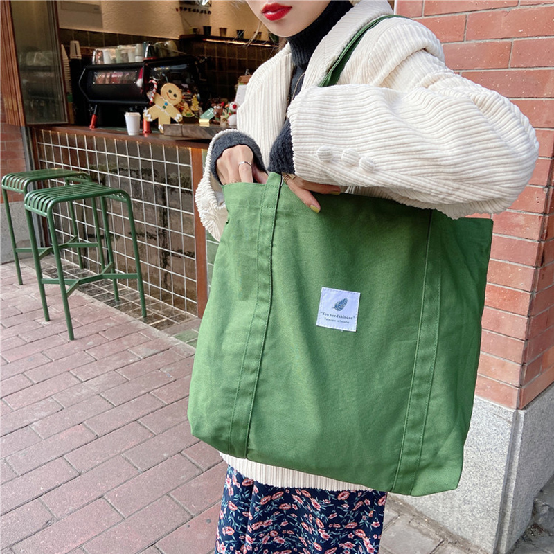 Eco Cotton Canvas Tote Bag Reusable Shoulder Bag for School Shopping Daily Use