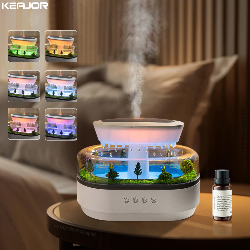 Aroma Humidifier Raindrop Ultrasonic Essential Oil Diffuser with Colorful Light and White Noise for Home