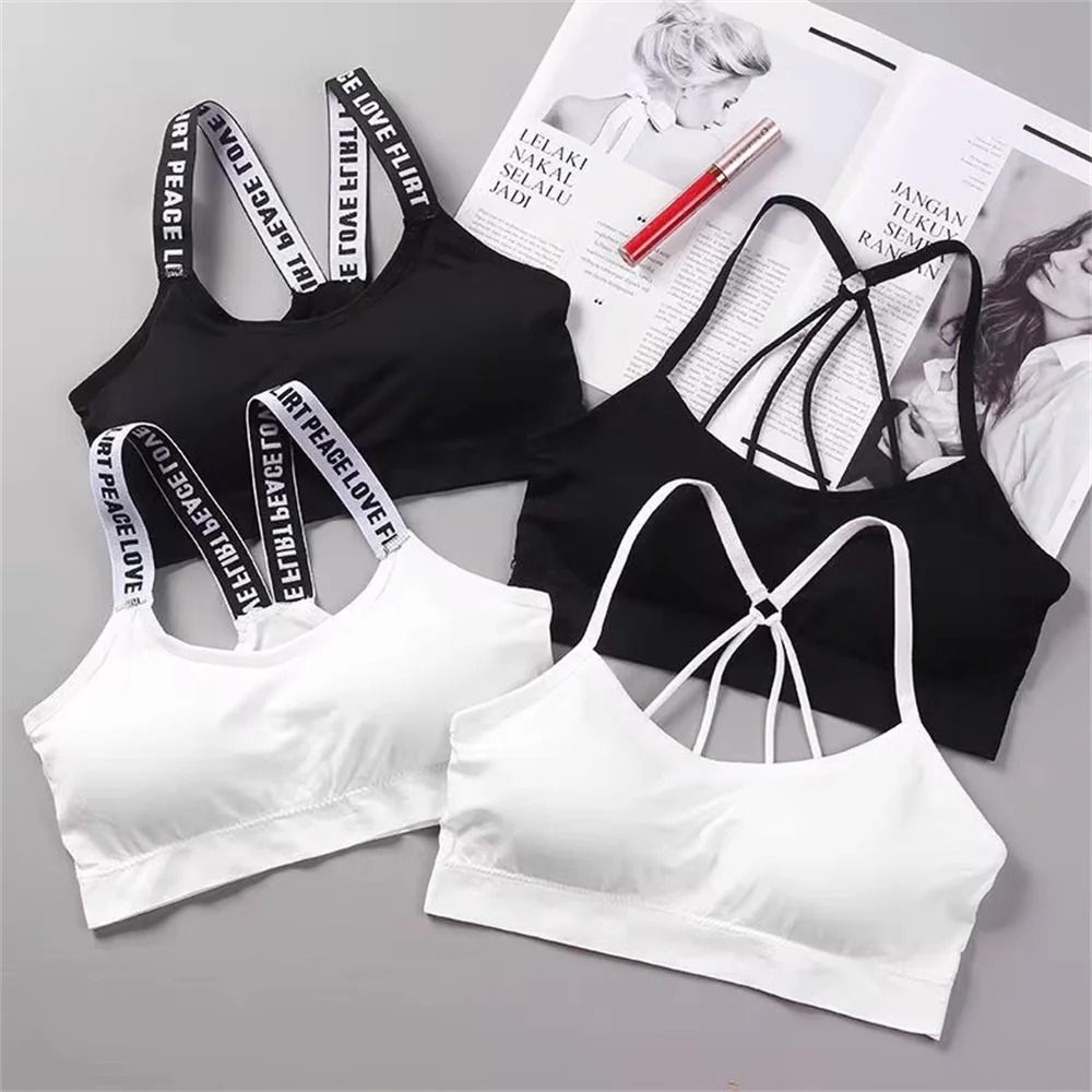 Womens Strap Back Wireless Sports Bra Seamless Chest Wrap Fitness Yoga Top