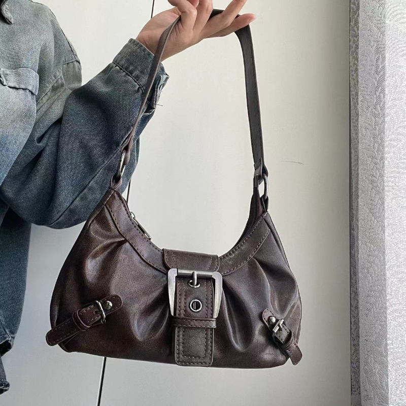 Vintage Leather Shoulder Bag Retro Armpit Purse for Women