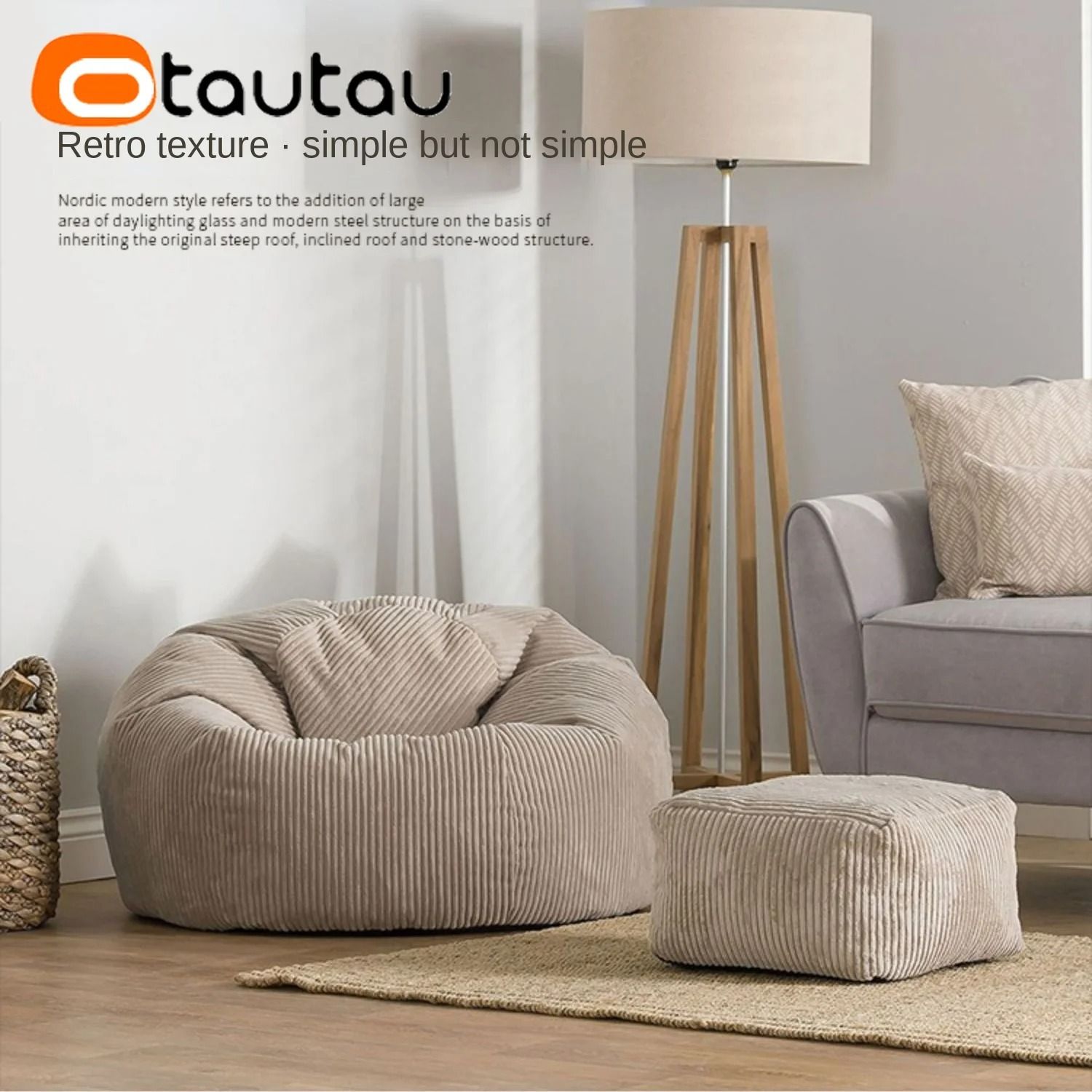 OTAUTAU Flannel Velvet Bean Bag Cover No Filler Pouf Ottoman