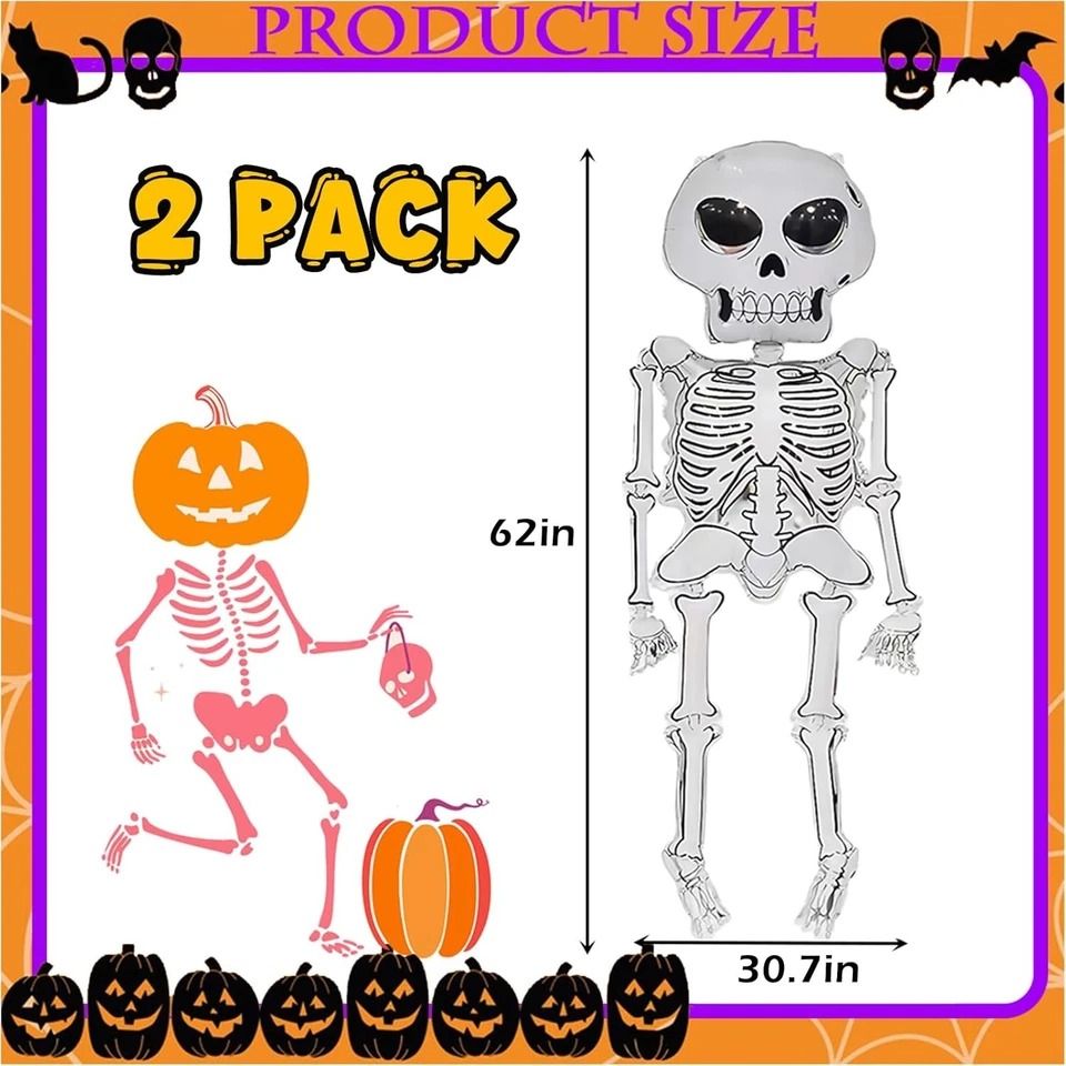 Skeleton Balloons Set, Halloween Aluminum Foil Balloons, Large Party Decor for Haunted Houses and More