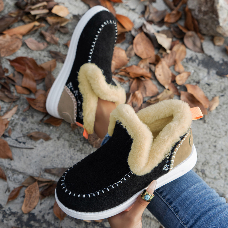 Plush Women's Winter Boots, Casual Ankle Shoes, Snow Platform Footwear