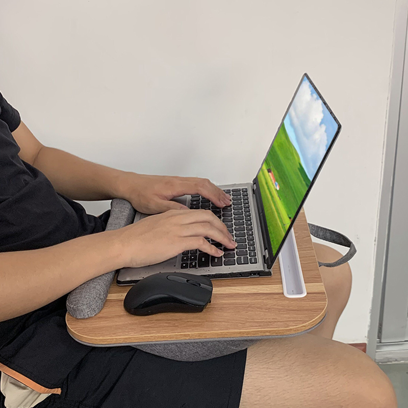 Portable Room Desk, Lazy Laptop Table with Cushions and Slots, Multifunctional Mini Pillow Table with Office Lumbar Supp