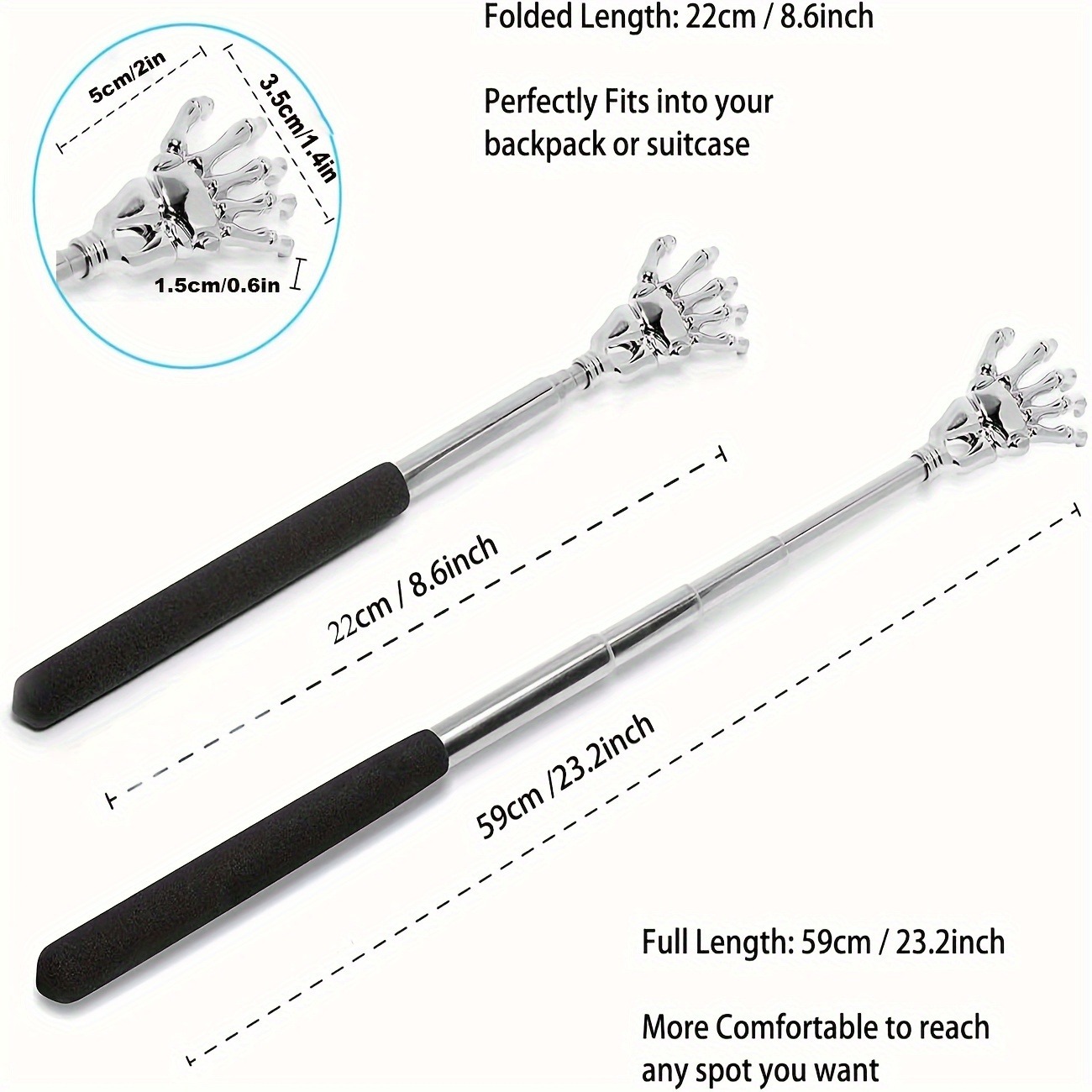 Extendable Back Scratcher, Stainless Steel Telescoping Massager for Both Humans and Pets