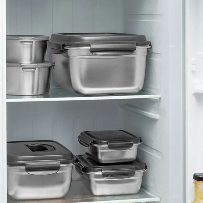 304 Stainless Steel Airtight Crisper Box Food Storage Container with Lid