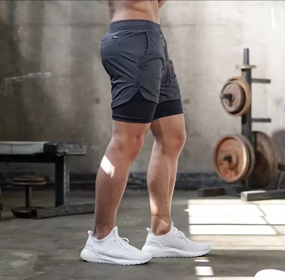Men Double Layer Fitness Shorts