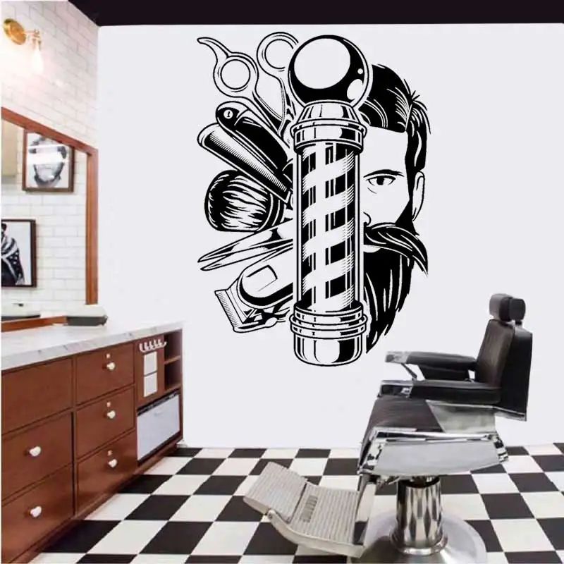Vintage Barber Shop Wall Sticker – Haircut Scissors Comb Vinyl Decal for Salon Door & Window Decor
