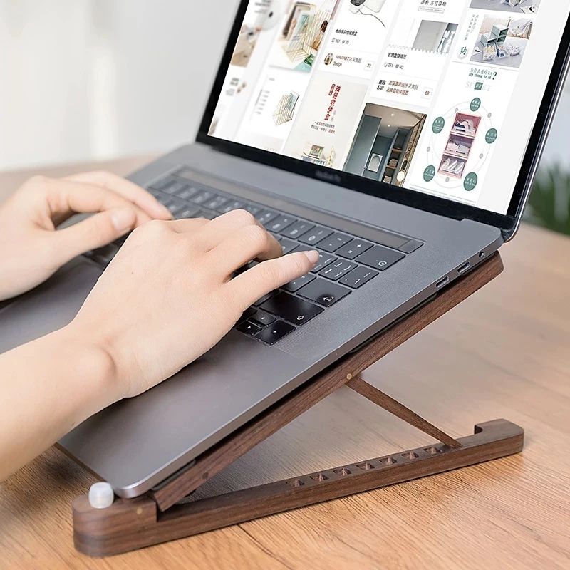 Foldable Wooden Laptop Stand Adjustable Height