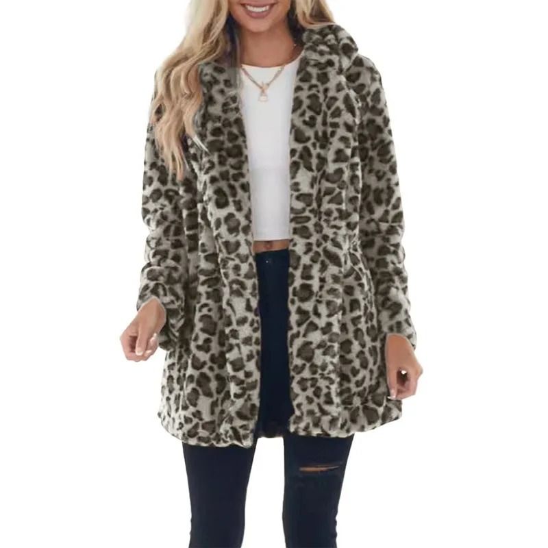Womens Leopard Faux Fur Coat | Premium Winter Streetwear Overcoat & Casual Turn-Down Collar Jacket