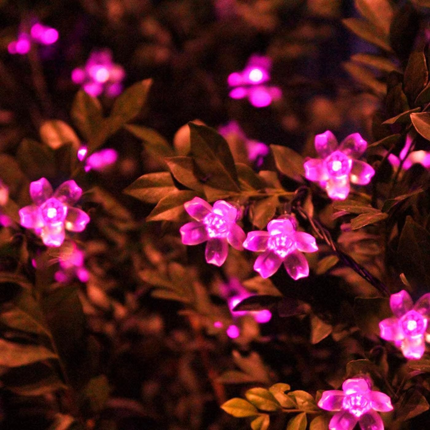 Solar Cherry Blossom Flower String Lights Waterproof Outdoor Garden Decoration