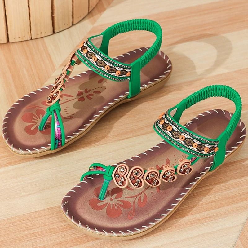 Women bohemia style low heel sandals breathable casual beach summer shoes