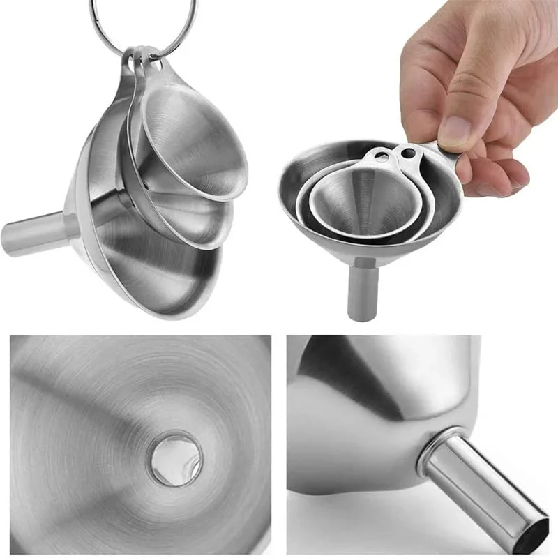 Stainless Steel Kitchen Funnels Set for Filling Bottles, Vinegar, Spice, Essential Oil Funnels for Kitchen Use