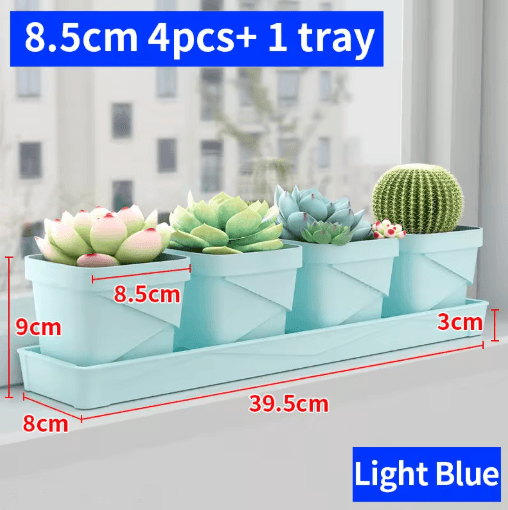 Square Ventilated Plastic Flower Pot Succulent Planter with Thick Drainage Tray