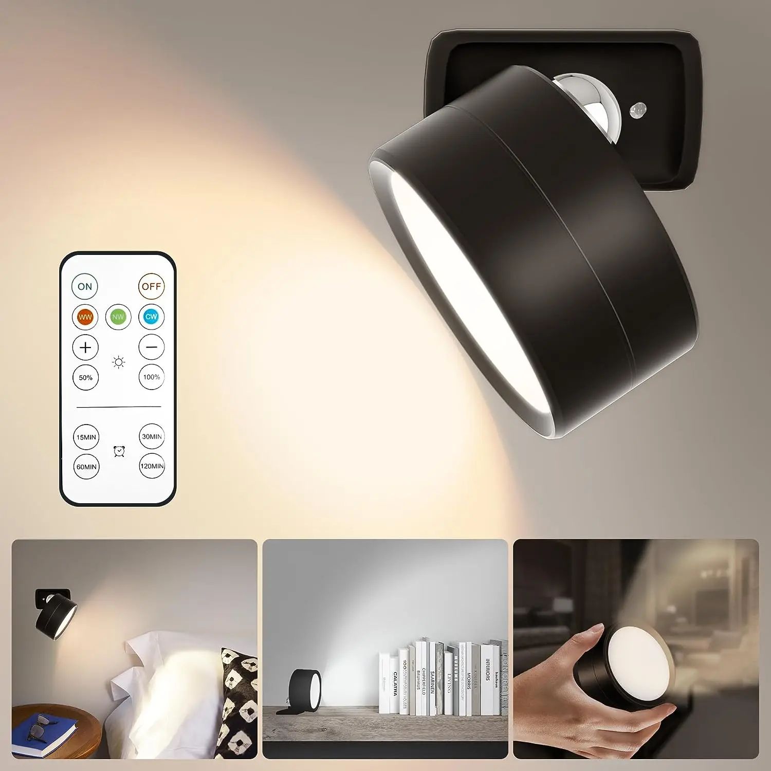 Rechargeable RGB LED Wall Lamp with Remote, Touch Control & Magnetic 360° Rotation Night Light