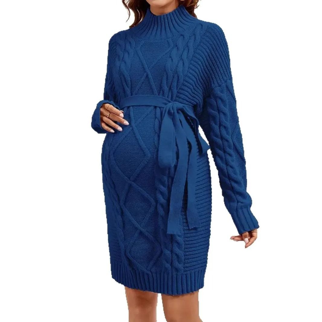 High Neck Knitted Maternity Photoshoot Sweater Dress