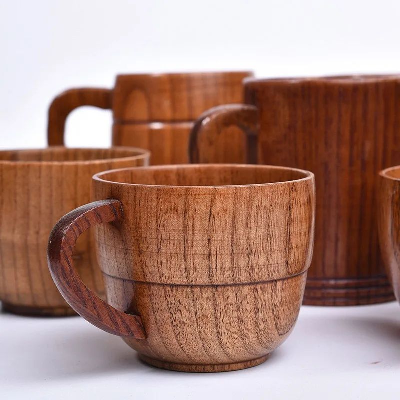 Handcrafted Jujube Wood Mug – Natural Wooden Coffee Cup with Ergonomic Handle
