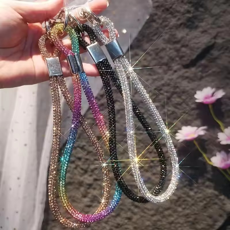 Crystal Glitter Phone Lanyard, Wrist Strap Keychain, Anti Lost Rope for iPhone 16 Samsung, Universal Bling Hanging Cord