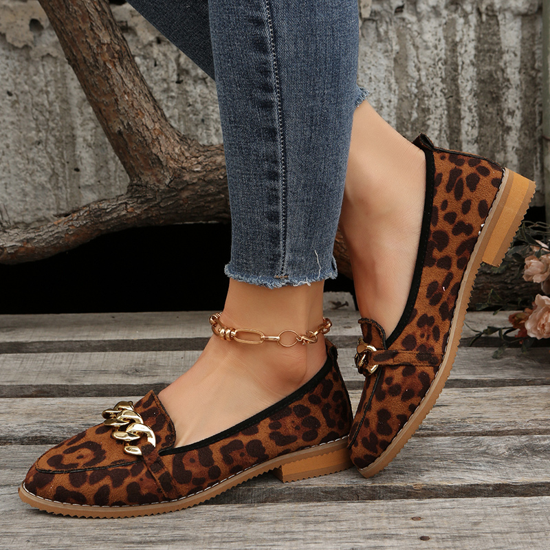 Womens Spring Leopard Print Fashion Flats, Soft Soled Mary Jane Loafers, Shallow Party Shoes