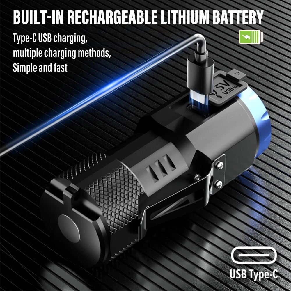 Mini Rechargeable LED Camping Flashlight with Magnet & Side Lights Ultra Bright, Portable, Ideal for Outdoor Adventure
