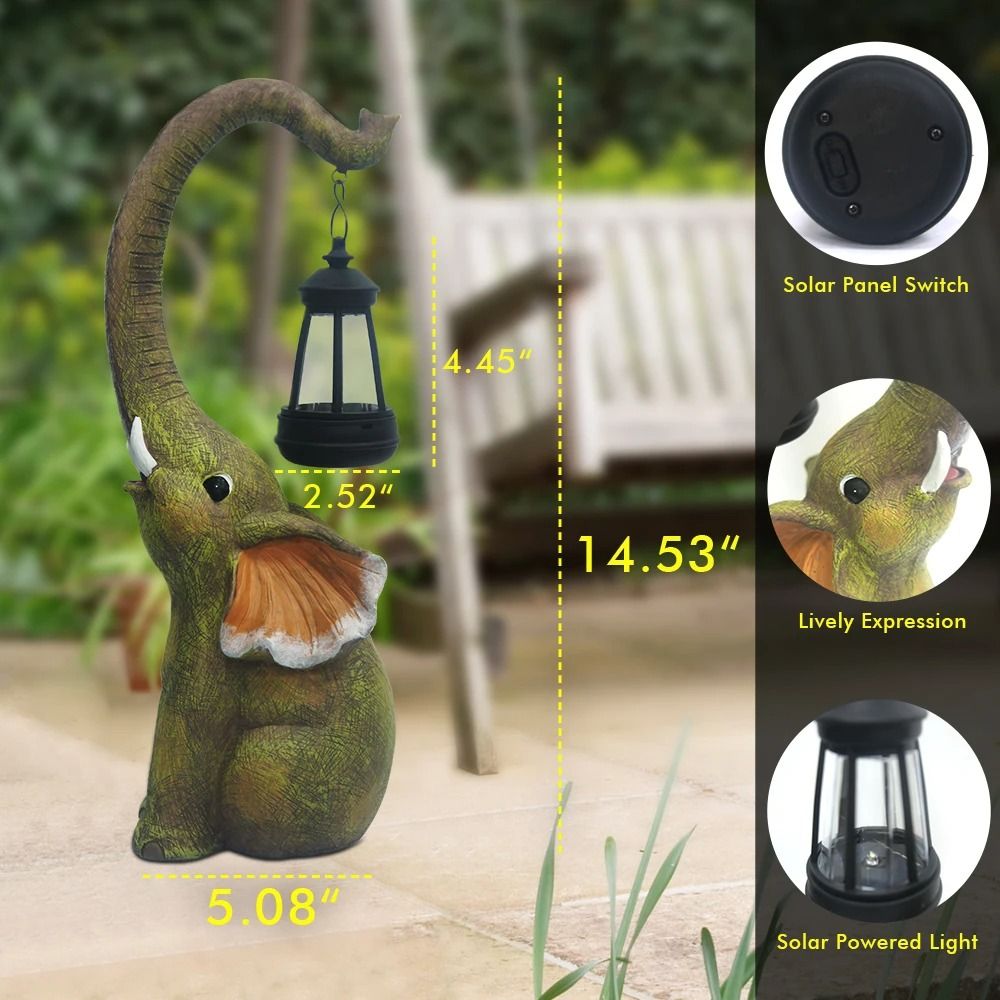 Solar Resin Elephant Statue Garden Light | Retro Waterproof Landscape Courtyard & Patio Walkway Lamp
