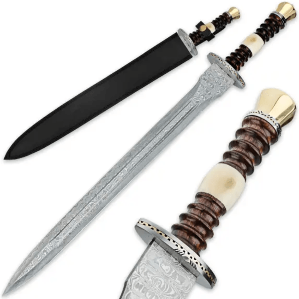 Renaissance Heartwood & Bone Damascus Sword – Historical Artisan Craftsmanship