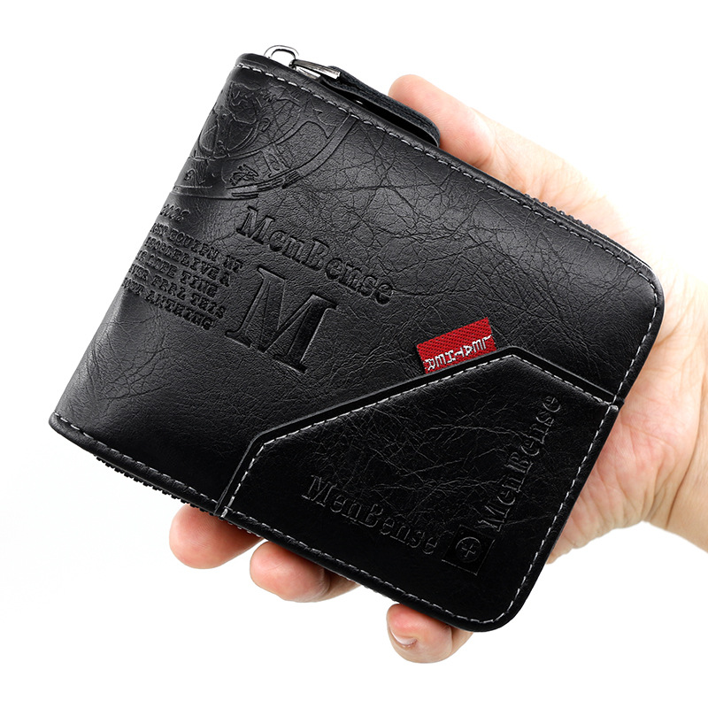 Mens Zipper Wallet PU Wax Oil Skin Coin Purse Short Card Holder for Men