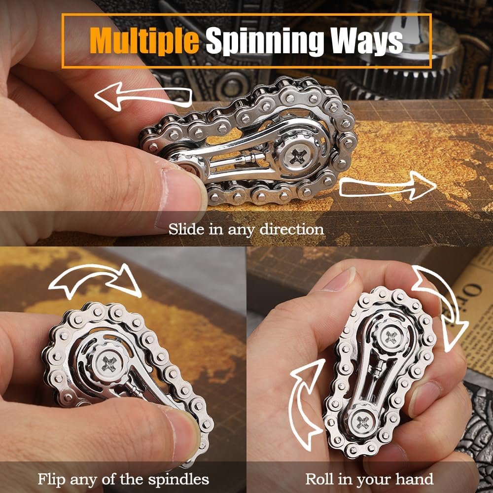 Antistress Cool Sprockets Fidget Gyro Spinner Anxiety Relief Metal Bike Chain EDC Toy