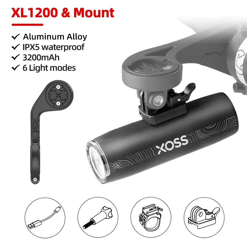 XOSS XL1200 Bike Headlight – 200–3000 Lumen Waterproof Rechargeable Front Bicycle Light with Aluminum Body