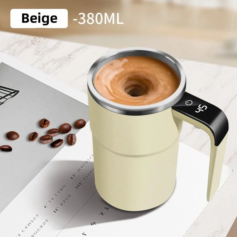 USB Rechargeable Self Mixing Coffee Mug with Magnetic Stirring and Spill Resistant Lid