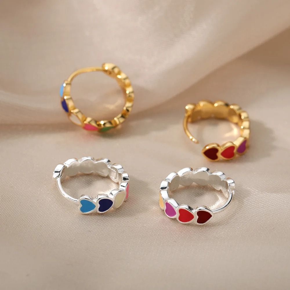 Rosy Heart Charm Hoop Earrings