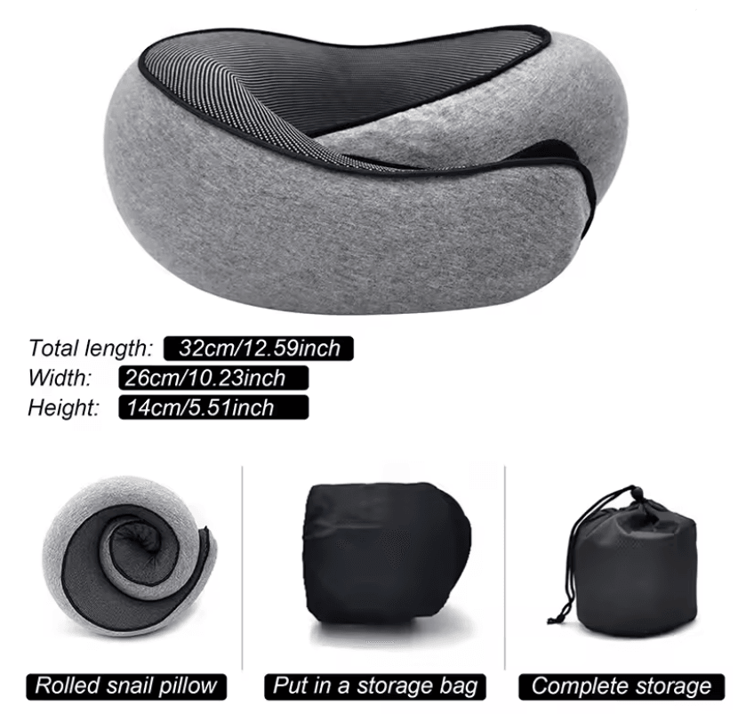 Memory Foam Travel Neck Pillow with Adjustable U-Shaped Snail Design