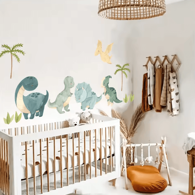 Watercolor Dinosaur Wall Stickers – Jungle Adventure Nursery & Kids Room Decor