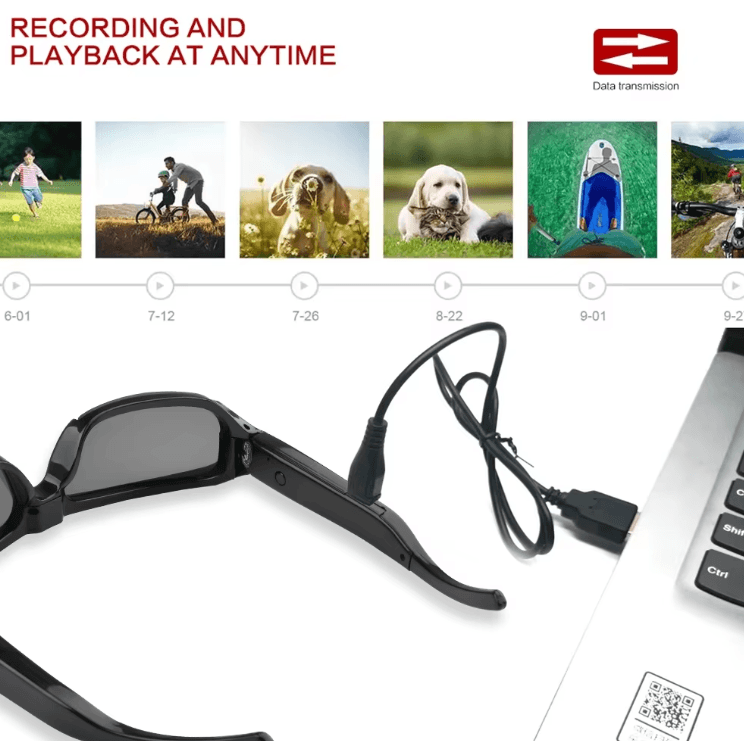 Portable 1080P Camera Glasses Wearable Video Recording Sunglasses for Outdoor Sports and Travel