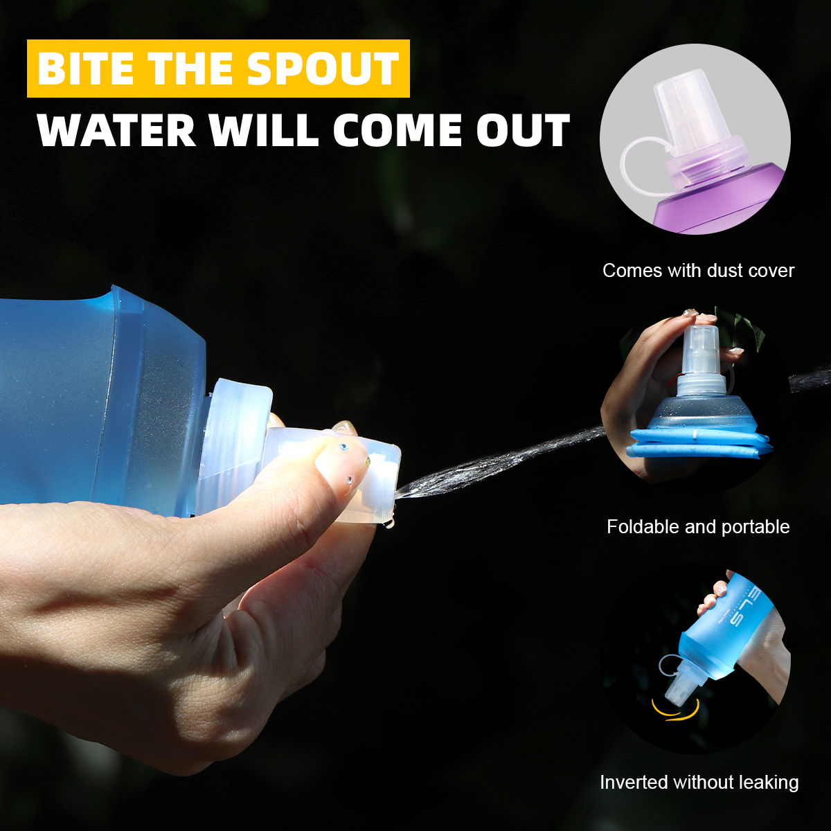 WRELS Soft Folding Outdoor Sport Water Bottle | BPA-Free TPU Flask for Running, Cycling, Camping