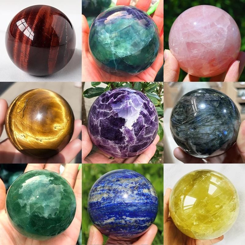 Natural Pink Crystal Ball Sphere Polished Gemstone Reiki Healing Decor