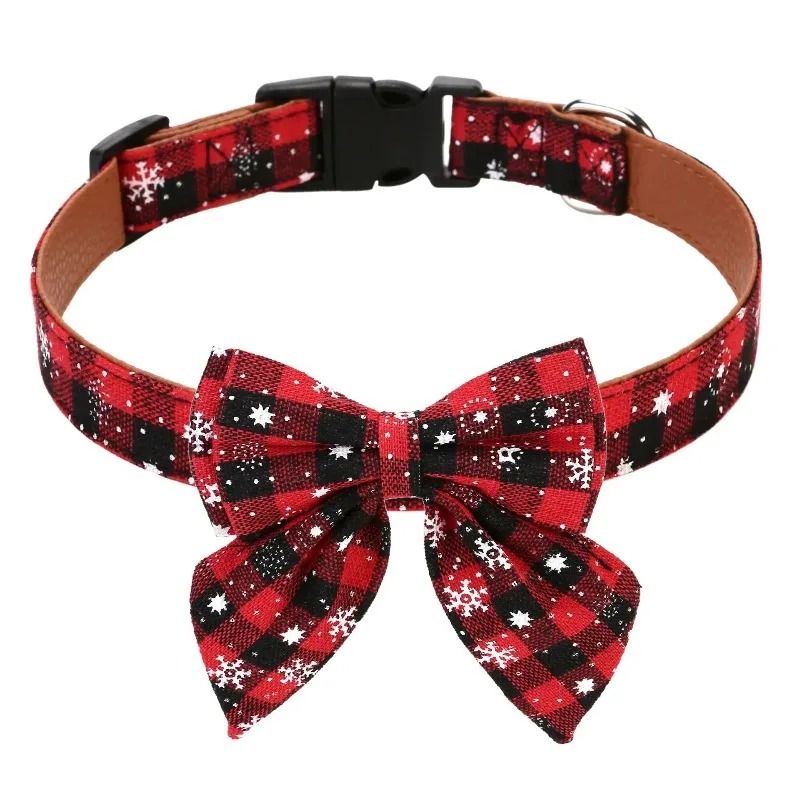 Christmas Dog Collar with Classic Plaid Bow Tie