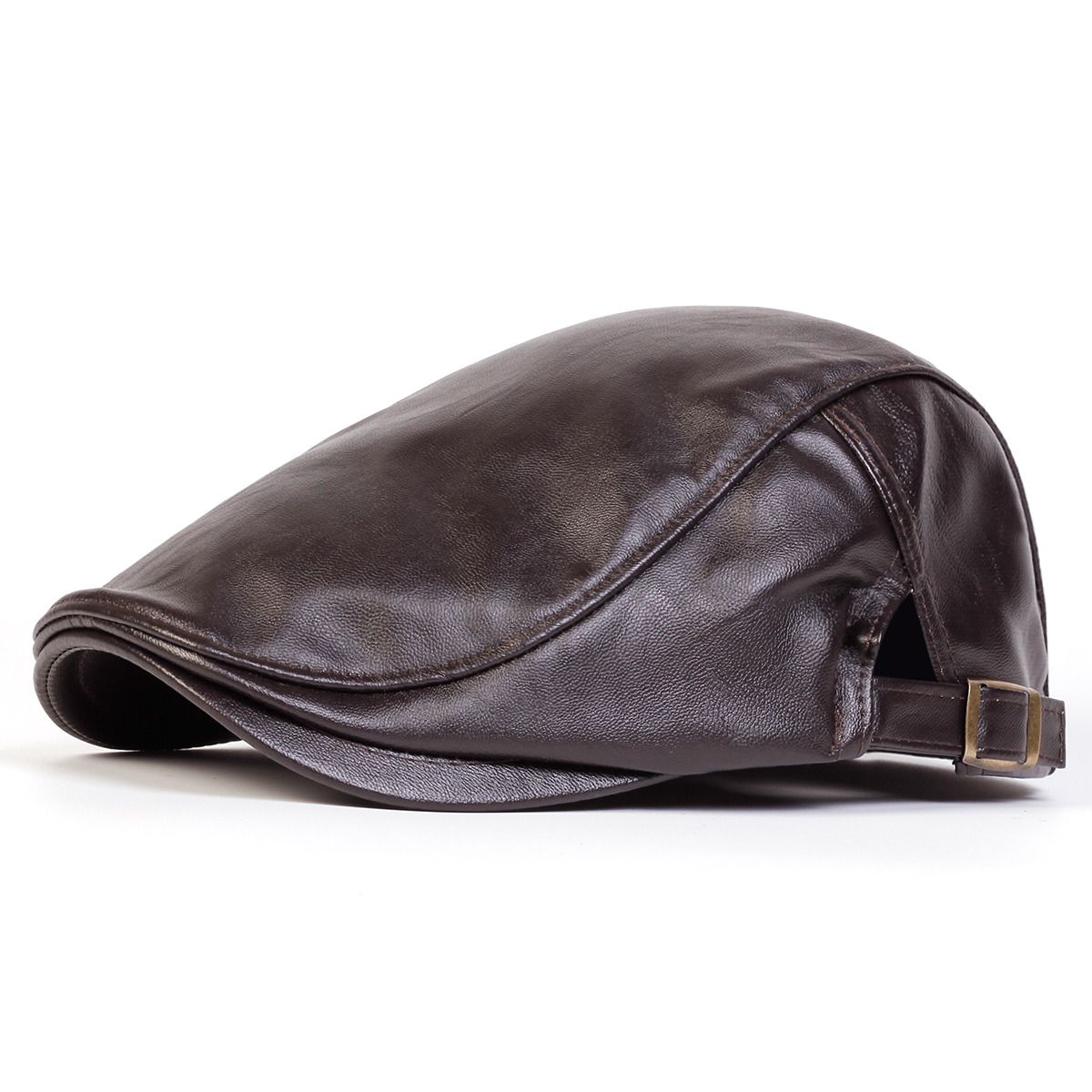 Men's Retro PU Leather Flat Cap, Adjustable Side Newsboy Hat, Spring Autumn Hip Hop Beret, British Painter Style