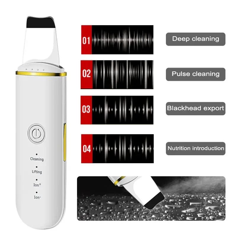 Ultrasonic Skin Scrubber Facial Spatula Blackhead Remover with Ion Cleansing Modes