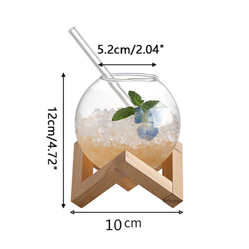 Round Ball Cocktail Mug with Wood Stand Fruit Moon Juice Tumbler