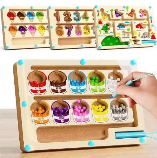 Montessori Magnetic Color Sorting Maze – Wooden Educational Sensory Toy for Kids